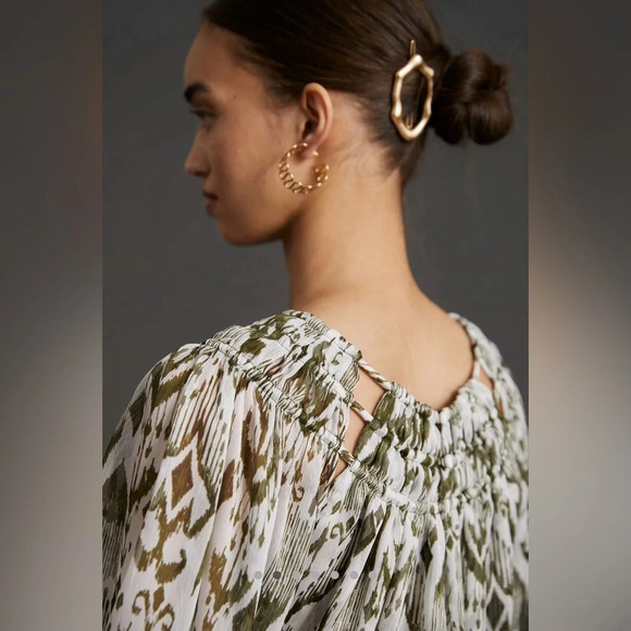 NWT MISA Crewneck Ikat Printed Mini Dress Size XS Moss Olive - Picture 2 of 15